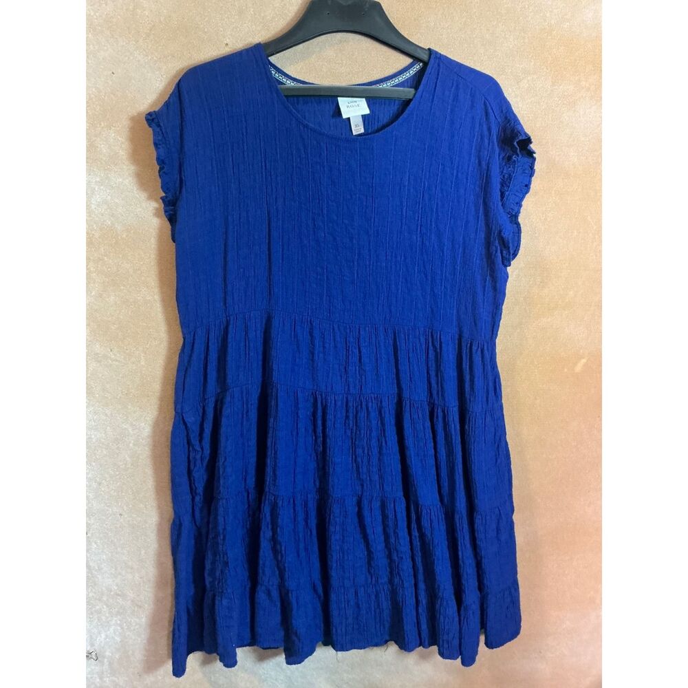 Knox Rose Navy Blue‎ Textured Tiered Short Sleeve Dress Plus Size XL